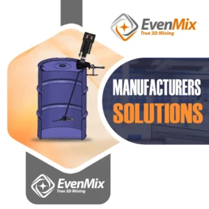 Graphic for EvenMix: a blue industrial mixing drum with a mounted sensor, beside the text 'MANUFACTURERS SOLUTIONS' and EvenMix logos.