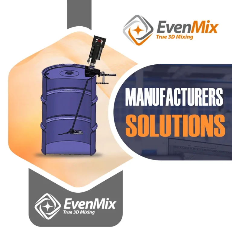 Graphic for EvenMix: a blue industrial mixing drum with a mounted sensor, beside the text 'MANUFACTURERS SOLUTIONS' and EvenMix logos.